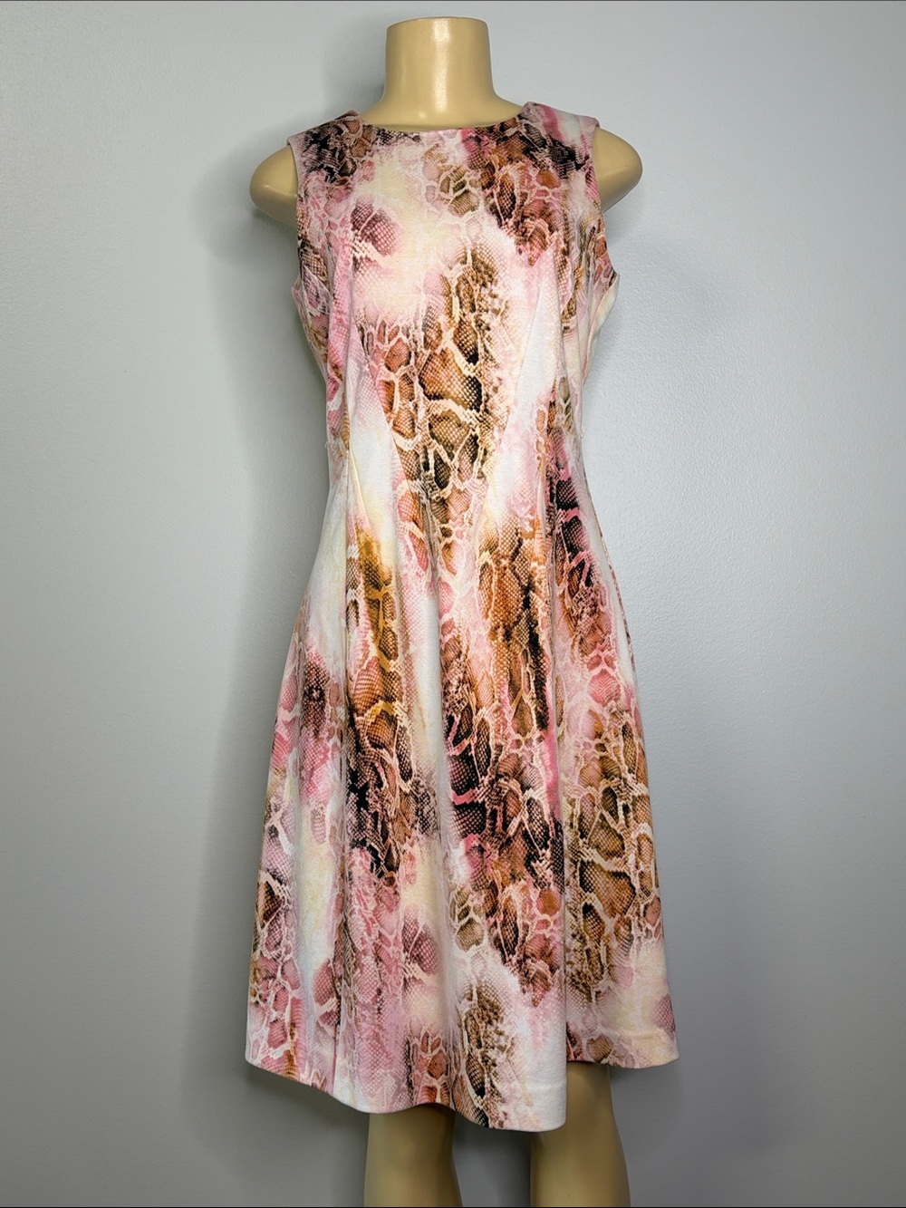 Calvin Klein Sleeveless Pink Snake-Print A-Line Dress Size 4